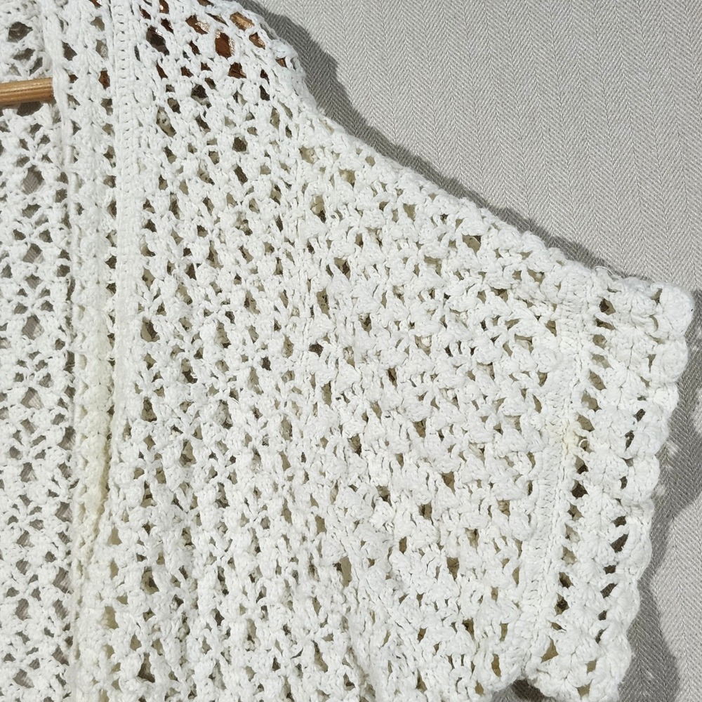 Denim 24/7 Womens 2X White Crochet Open Front Shrug Bolero Short Sleeve Cardigan - Picture 3 of 8